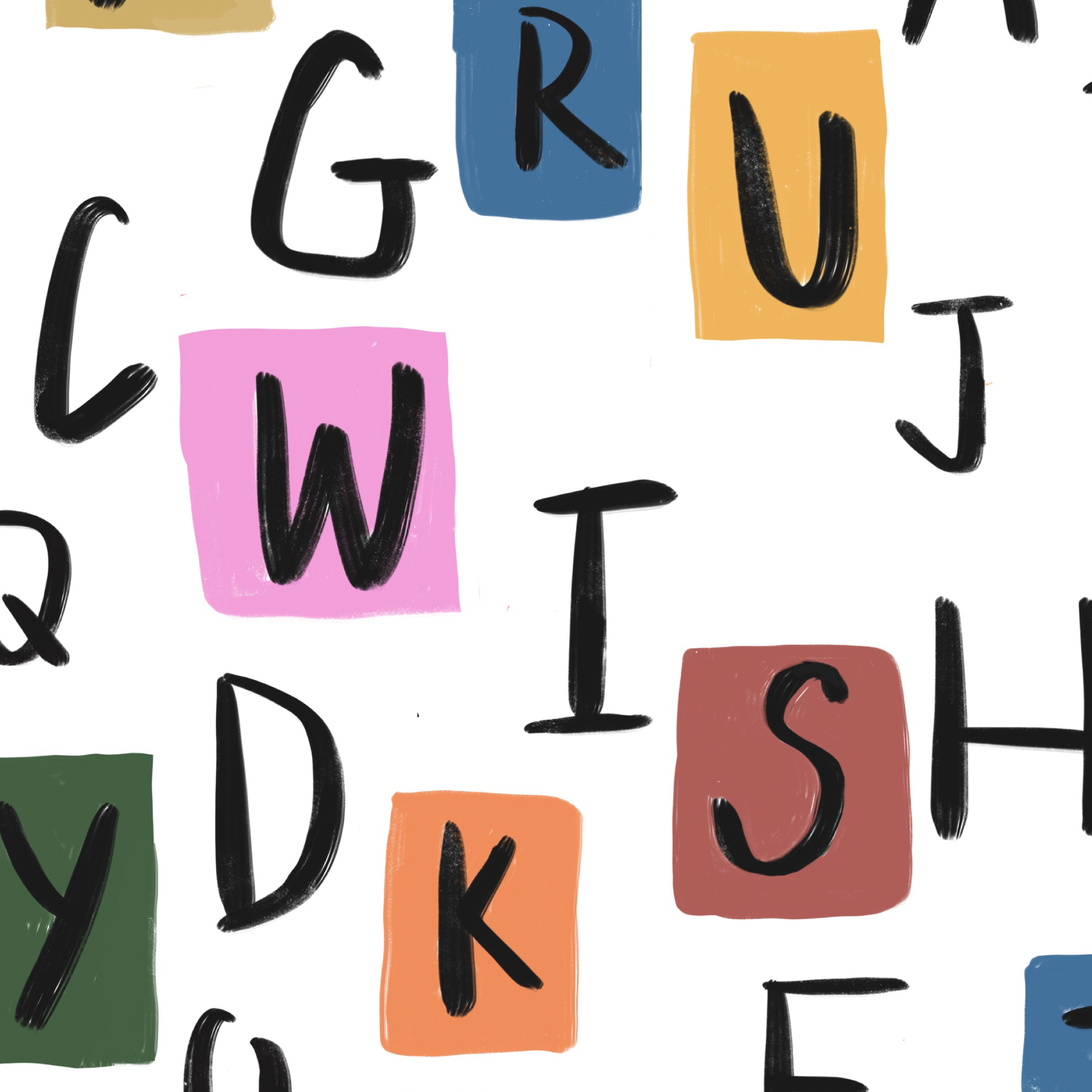 Hand painted alphabet wallpaper detail featuring colorful ABC letters and playful educational nursery wall decor