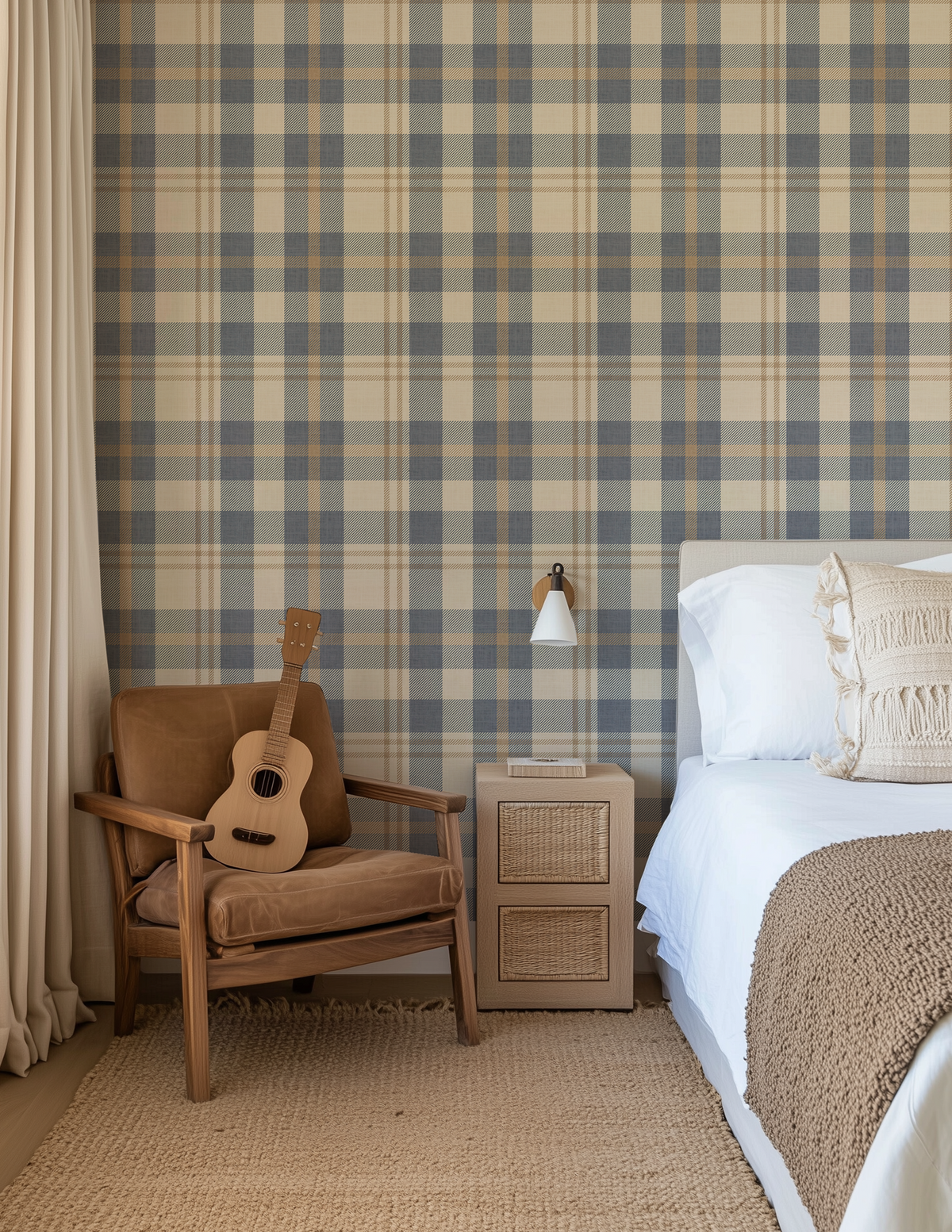 Blue and Cream Plaid Wallpaper