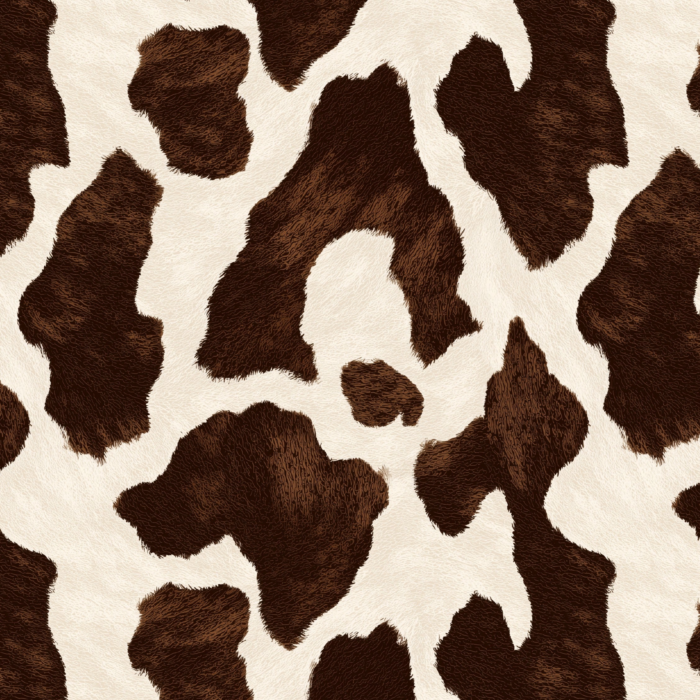 brown and cream cowhide pattern wallpaper with textured fur effect detail