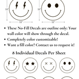 Sheet of large simple smile decals with customizable options on a white background