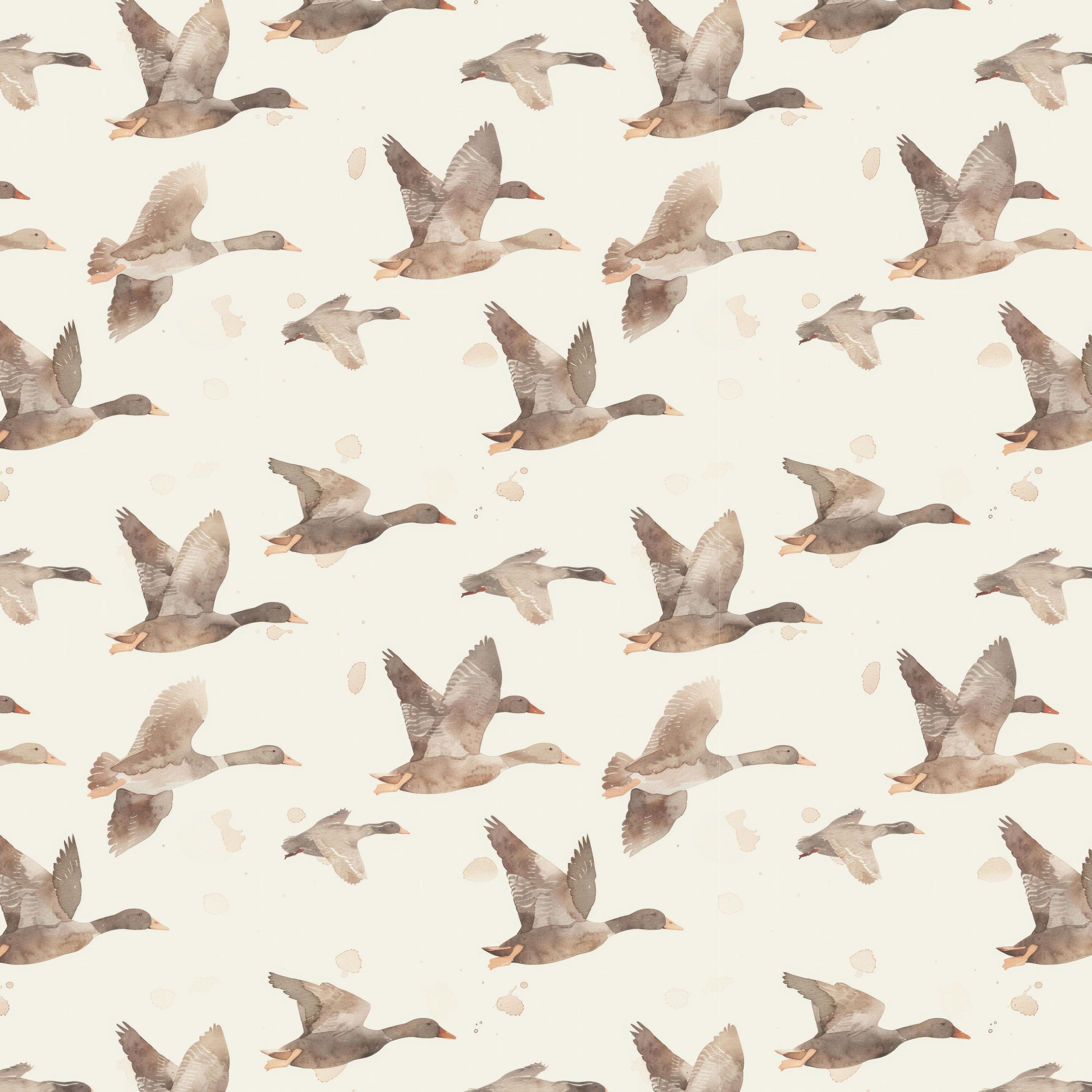 Pattern swatch of watercolor flying geese in soft brown tones