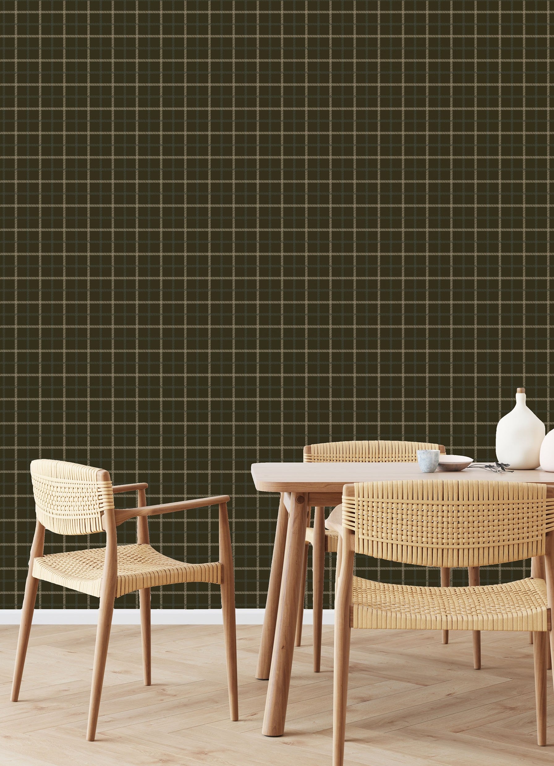 Green Art Deco Plaid Wallpaper