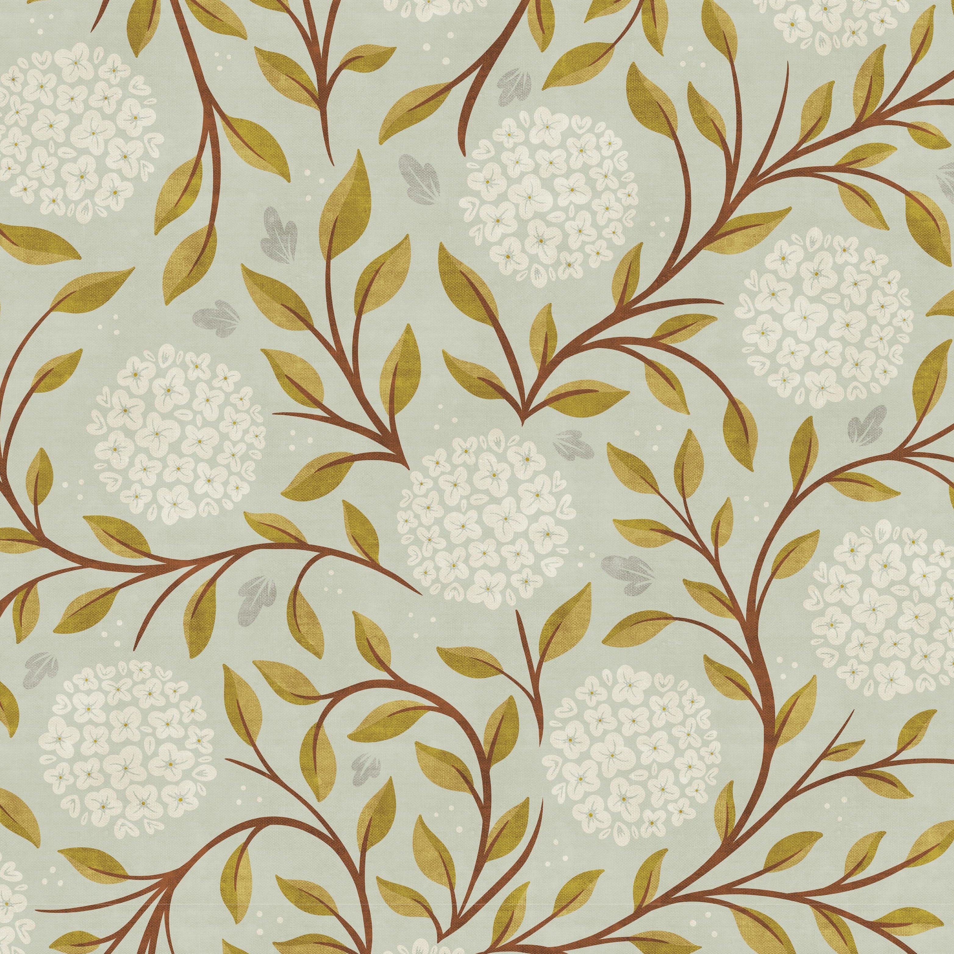 Mint Thicket Wallpaper sample featuring mint green floral wallpaper with winding branches and delicate blossoms