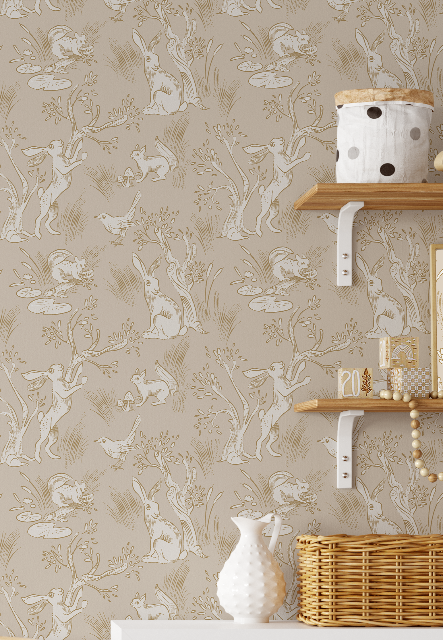 Neutral Woodland Toile Wallpaper