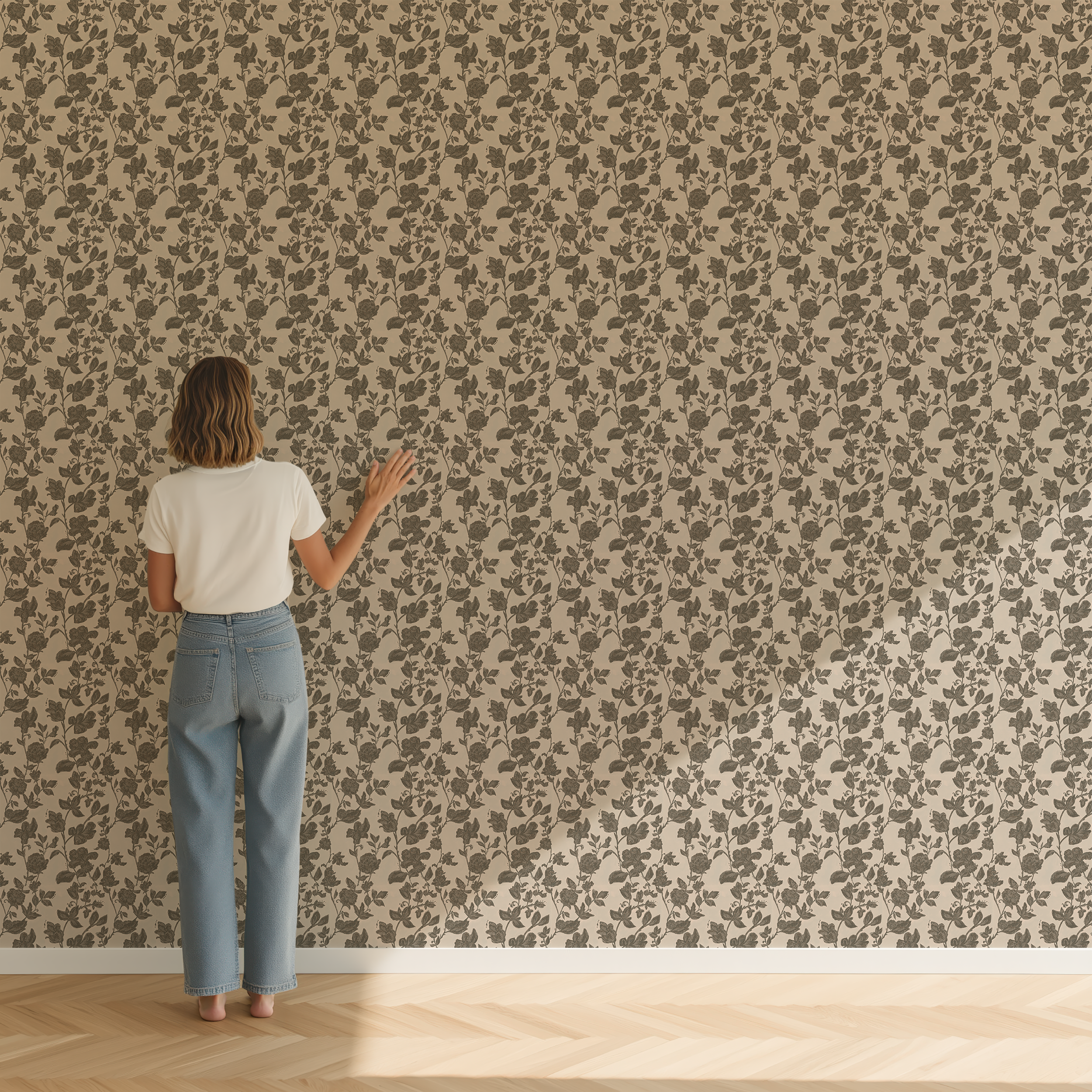 Olive Floral Wallpaper
