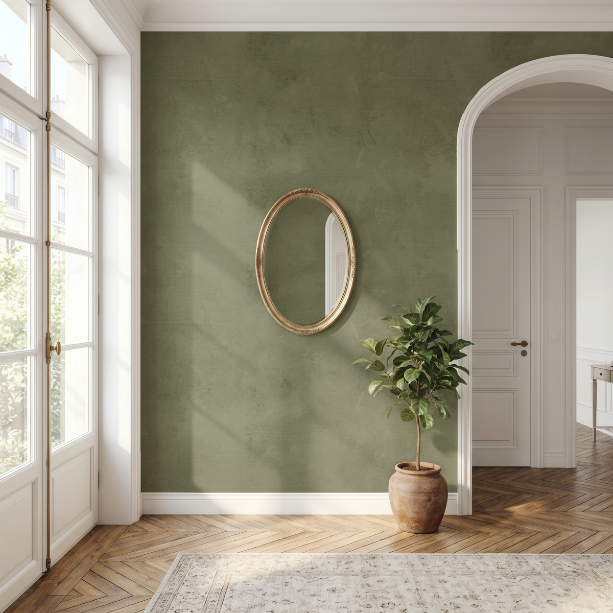 Olive Green Limewash Wallpaper