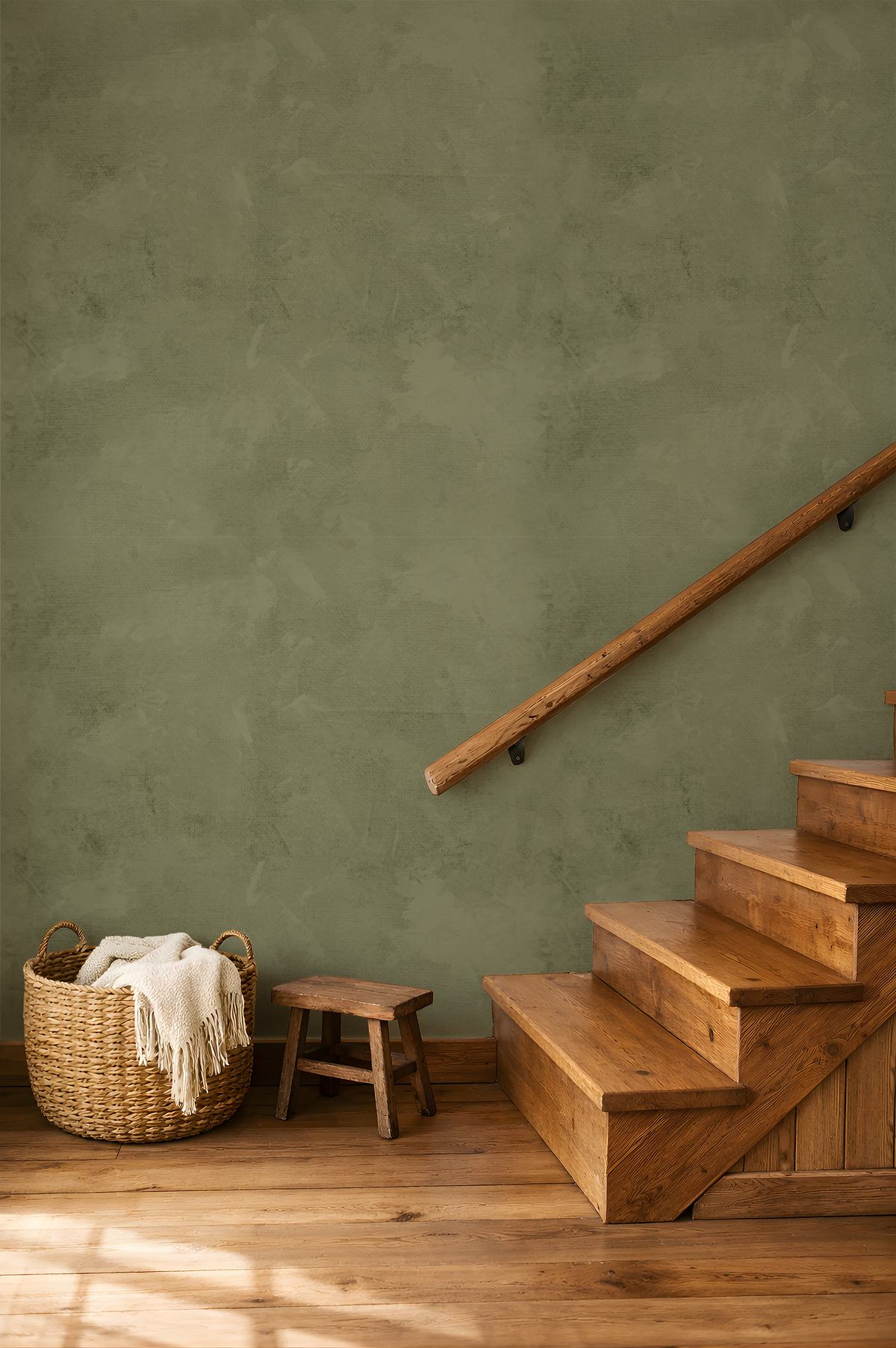 Olive Green Limewash Wallpaper