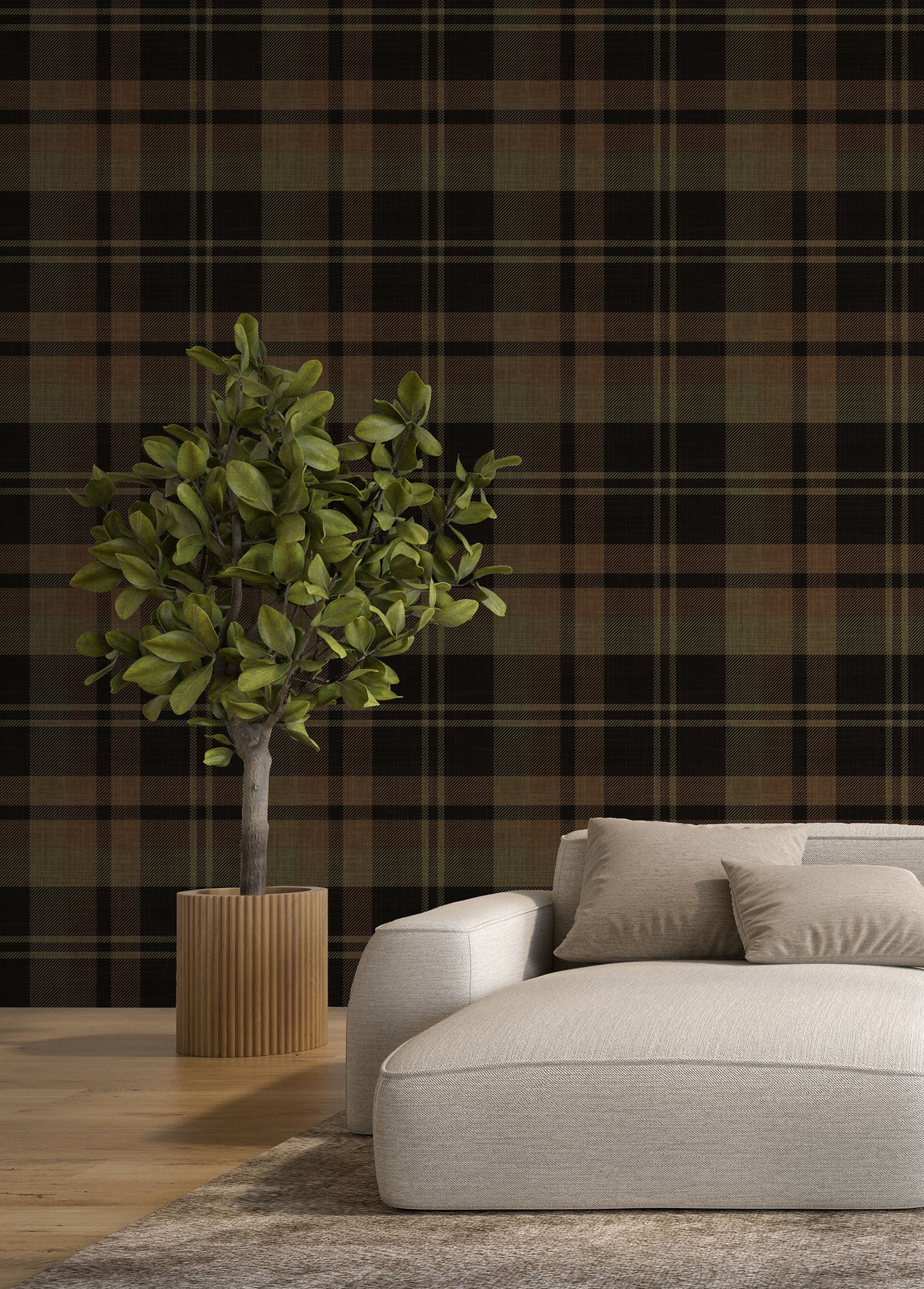Olive and Black Plaid Wallpaper