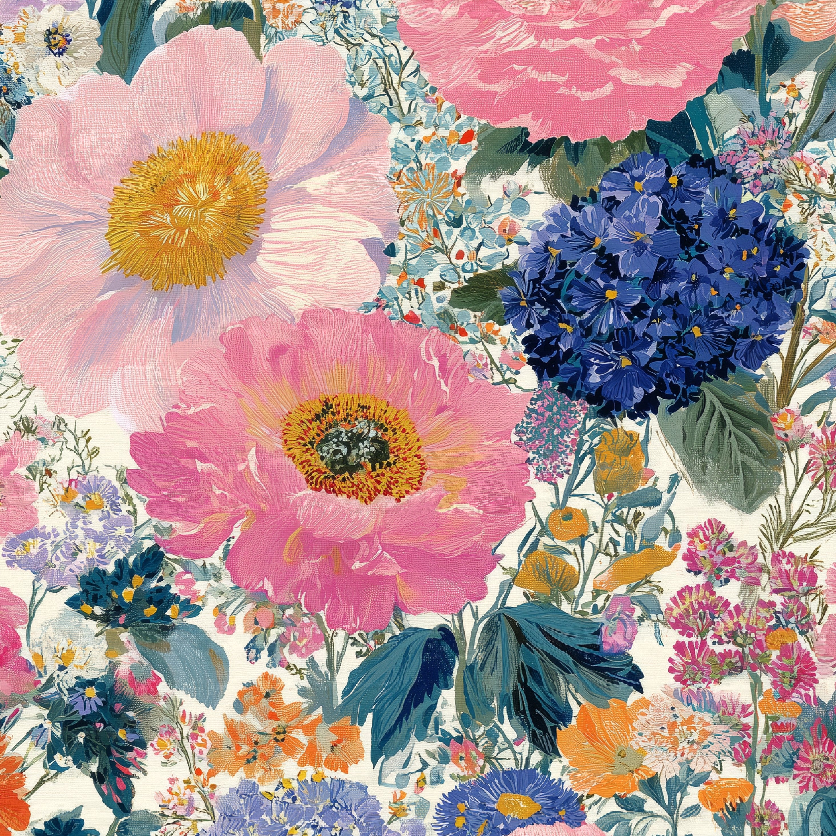 poppy floral wallpaper showing textured brushstroke detail and vibrant botanical pattern