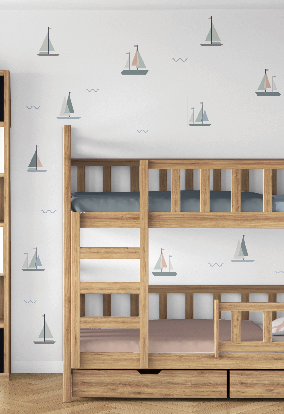 nautical sailboat decals used in a shared sibling room