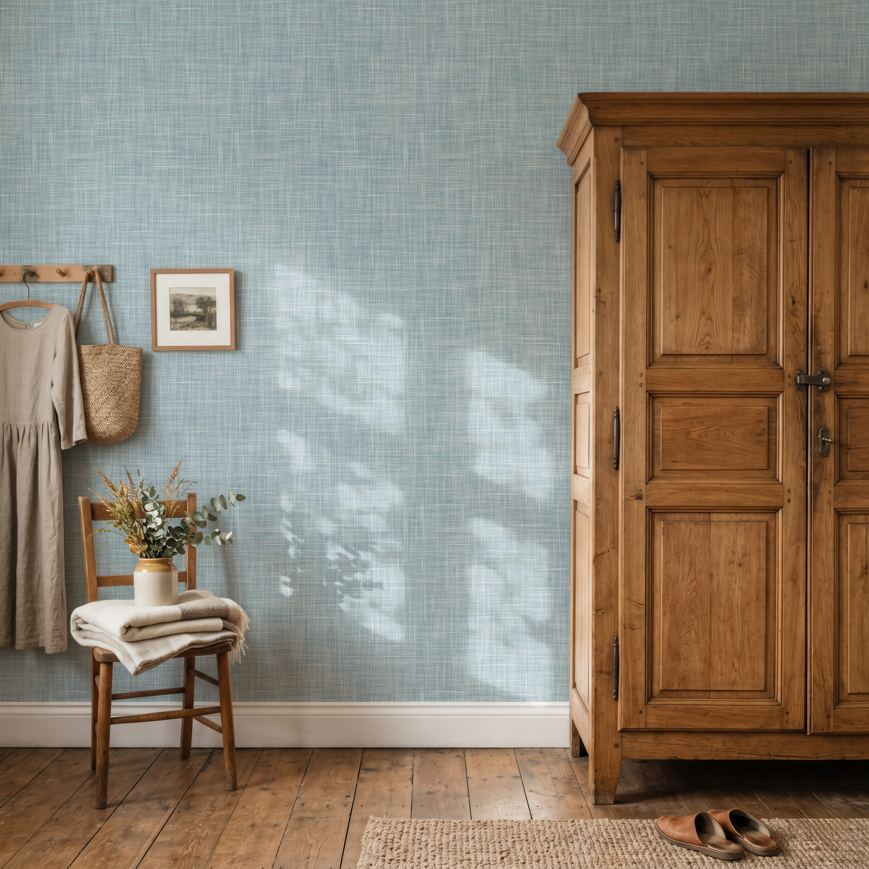 Sky Blue Grasscloth Peel and Stick Wallpaper (Faux)