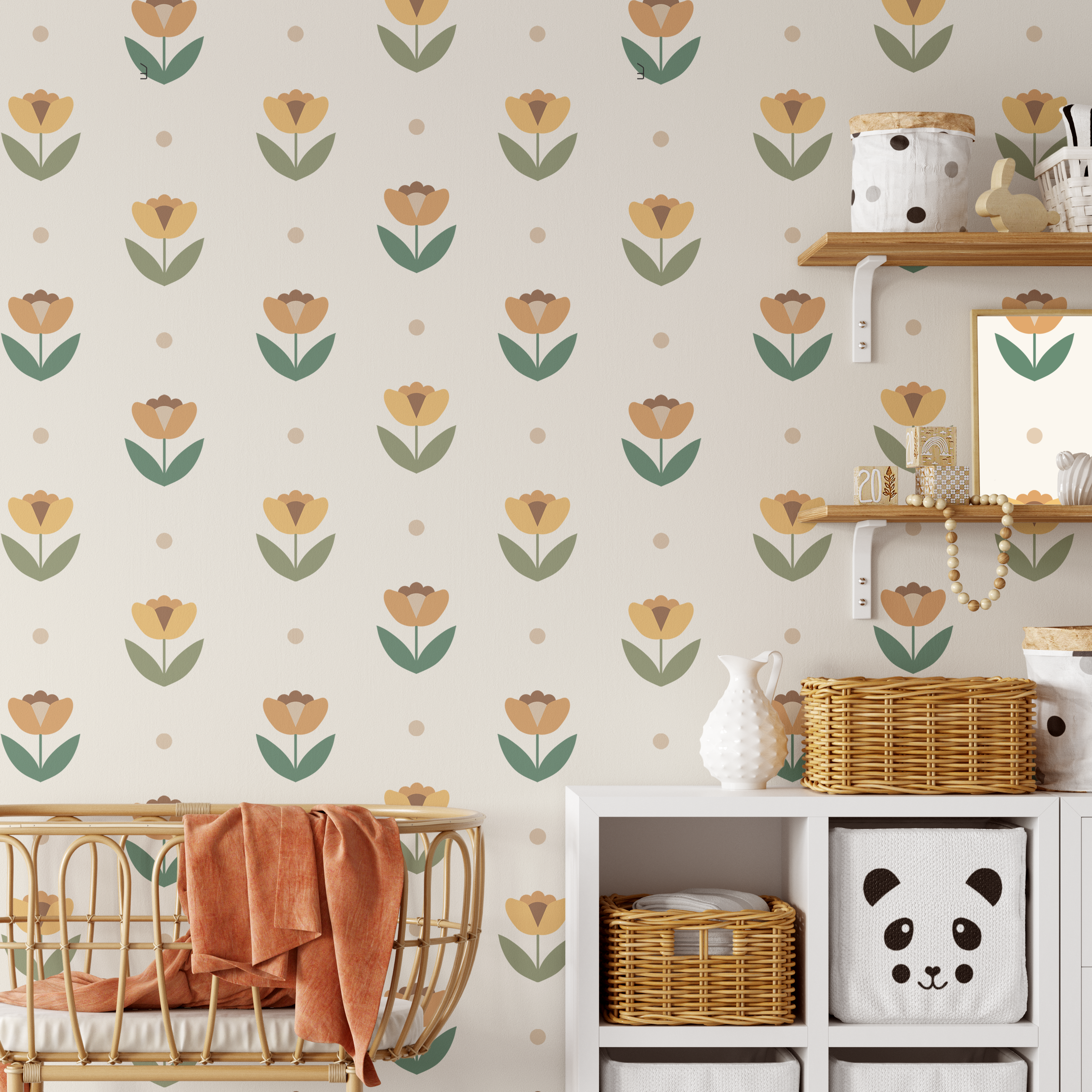 Dutch-inspired Petal Polka Dot flower wall decals styled in a neutral nursery