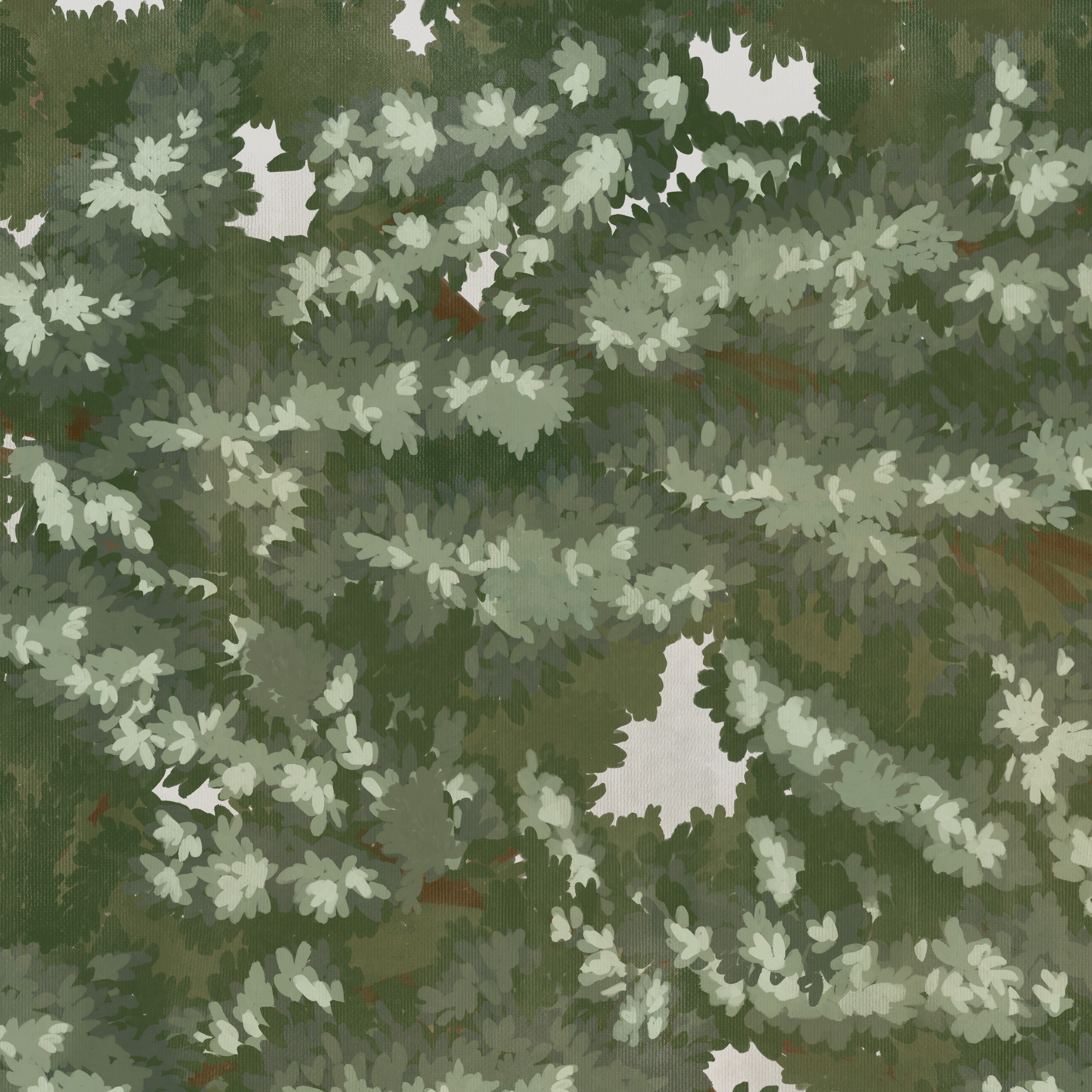 Close-up sample of Verdure wallpaper featuring layered green foliage and vintage woodland botanical detailing