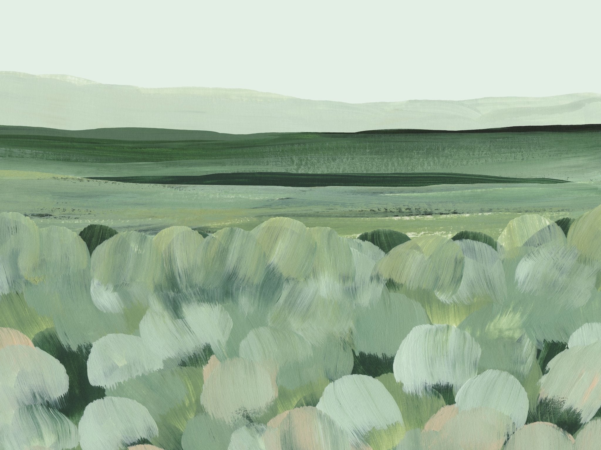 Easy Hang WallPaper - Painted Landscape Green Brushstrokes
