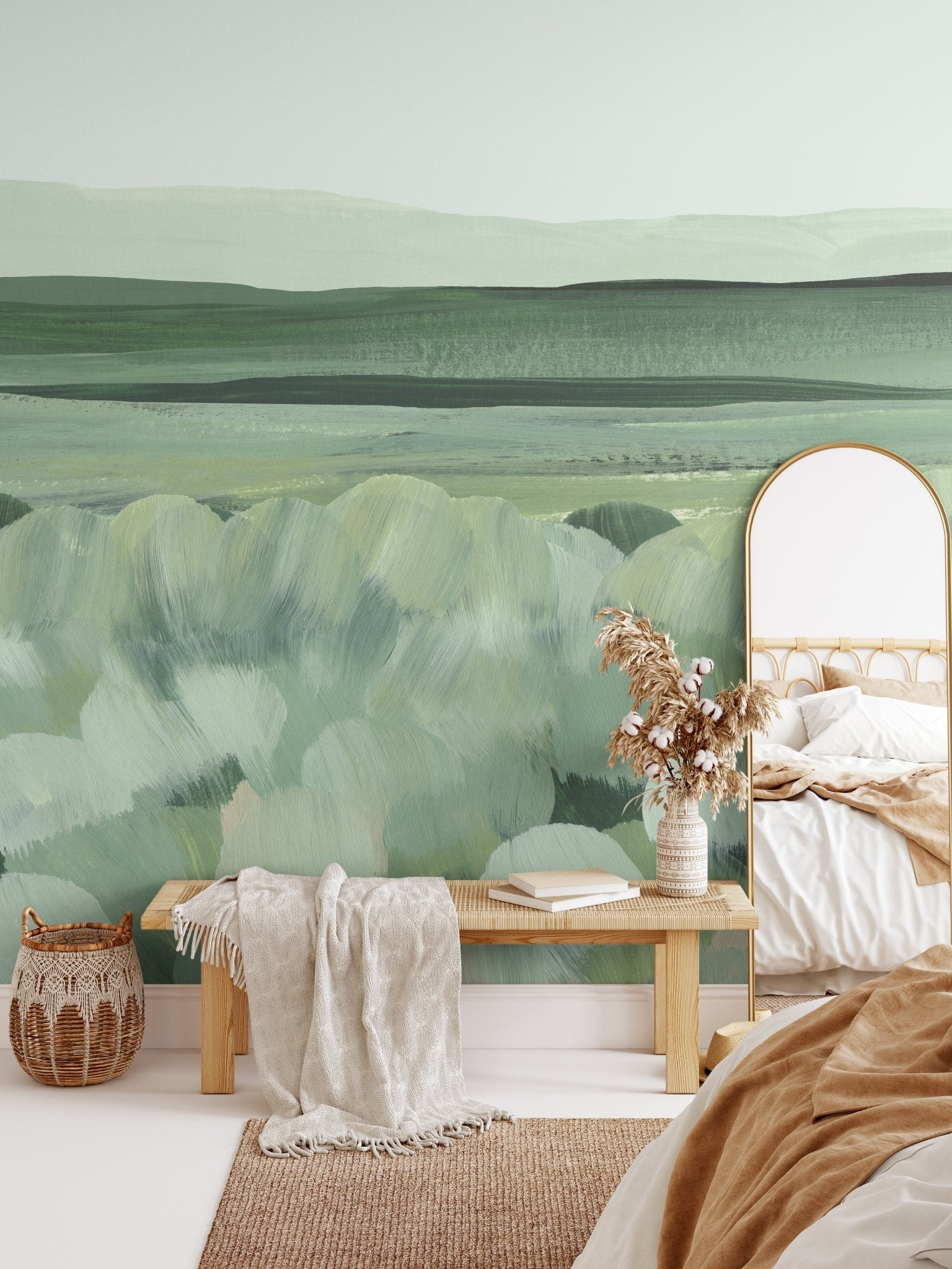 Easy Hang Wallpaper - wall mural - Painted Landscape - green wallpaper