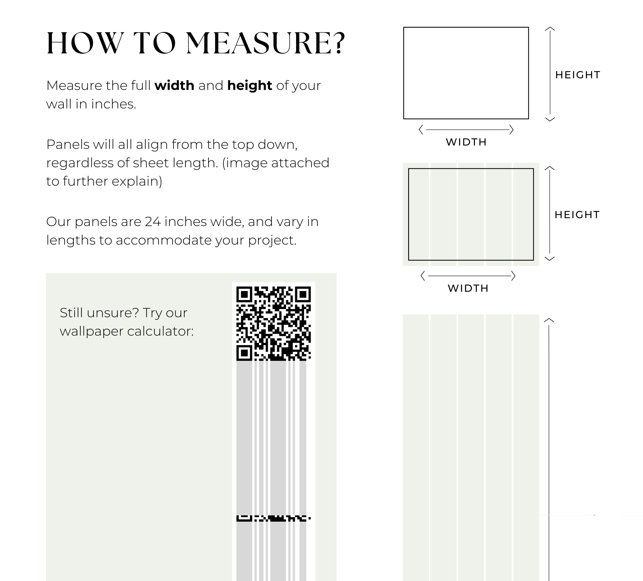 An image explaining how to figure out what wallpaper is best for a specific wall based on it's width and height