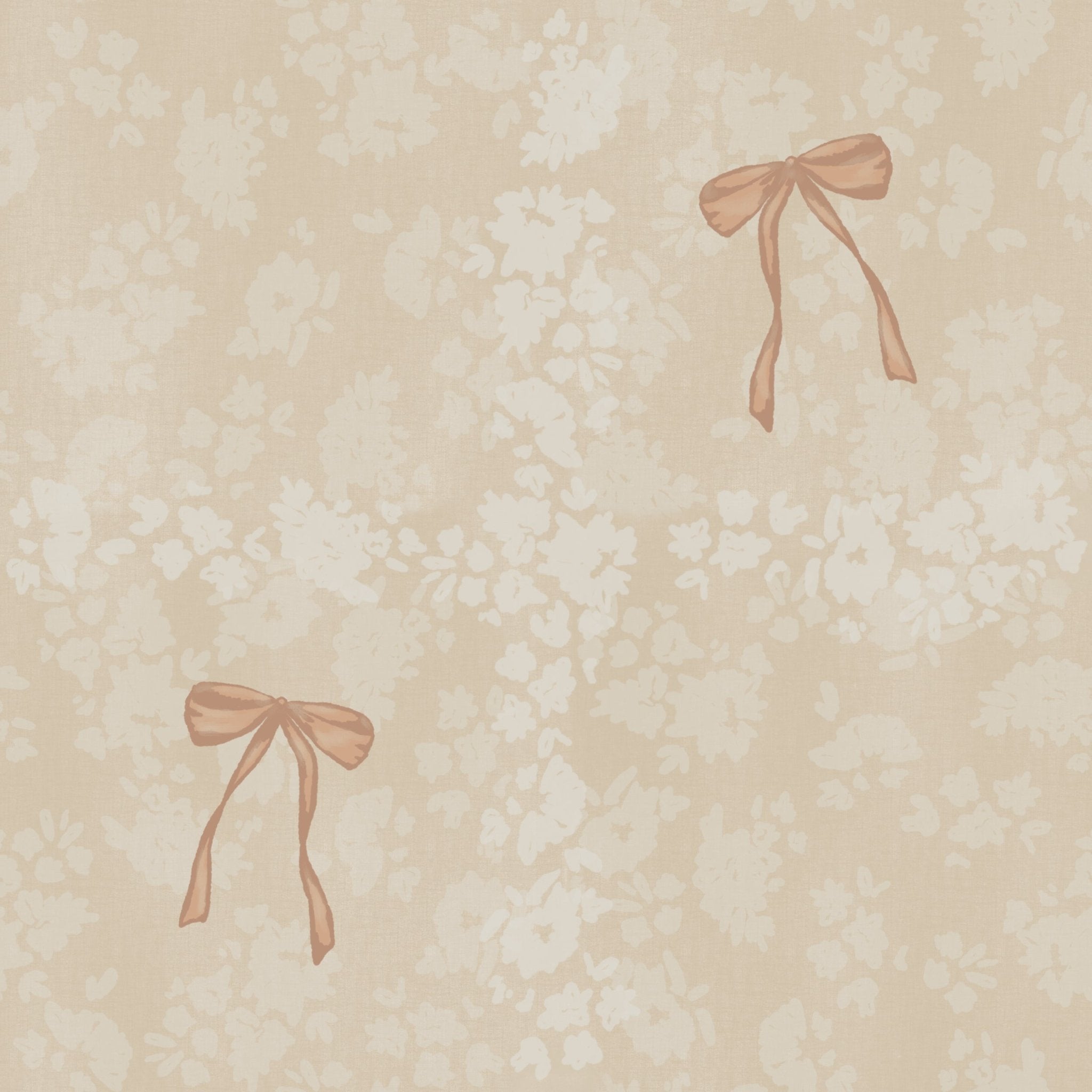 Exclusive Seamless wallpaper design showcasing a repeating pattern of delicate cream bows and floral motifs on a soft beige background, creating a gentle and inviting aesthetic.