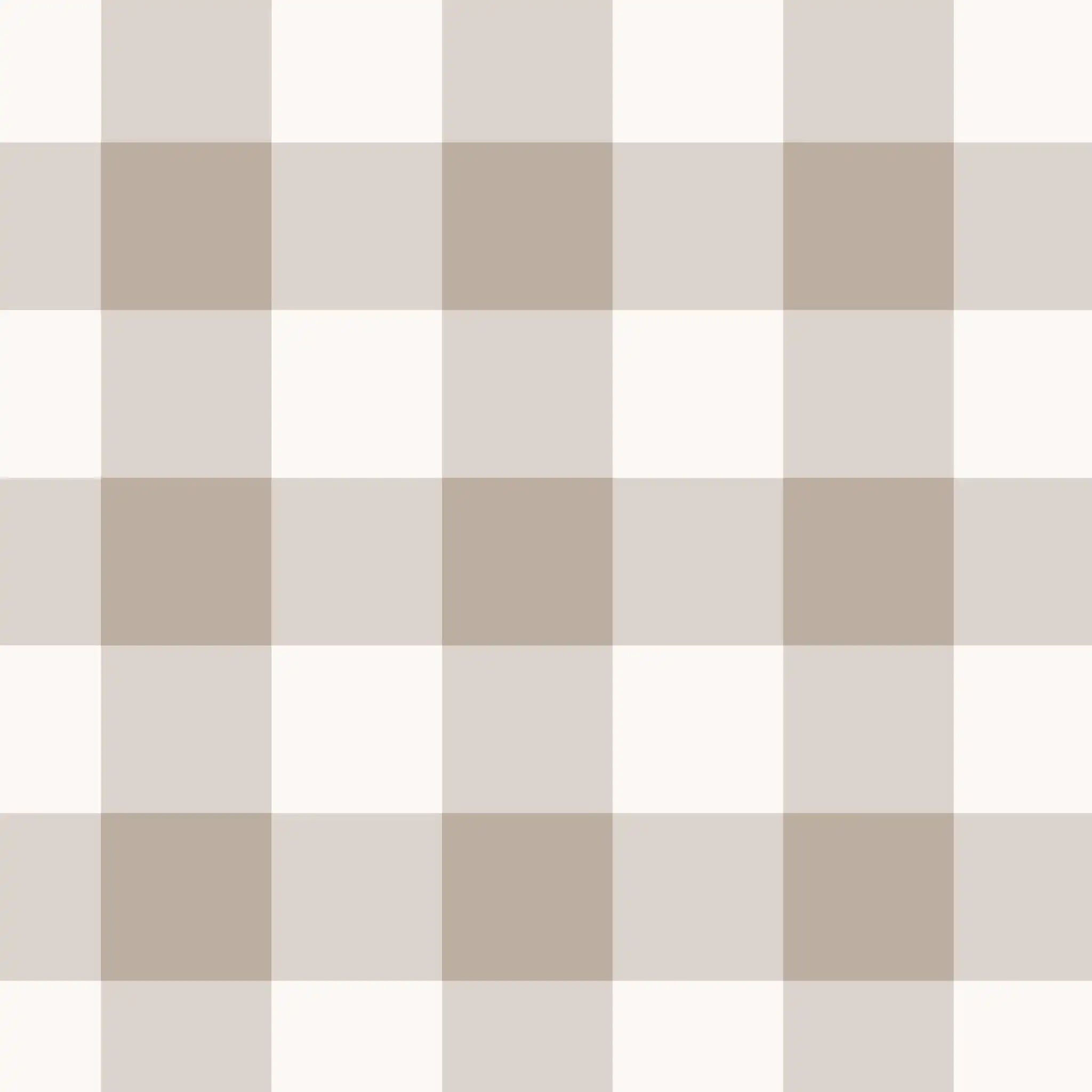 Close-up of brown gingham wallpaper pattern with soft beige and cream tones