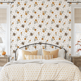 Bumblebee floral wallpaper in a vintage-style bedroom decor