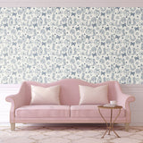 blue coastal cowgirl wallpaper with cowbot hat cowboy boots, cherries, ribbons, surfboard and bows