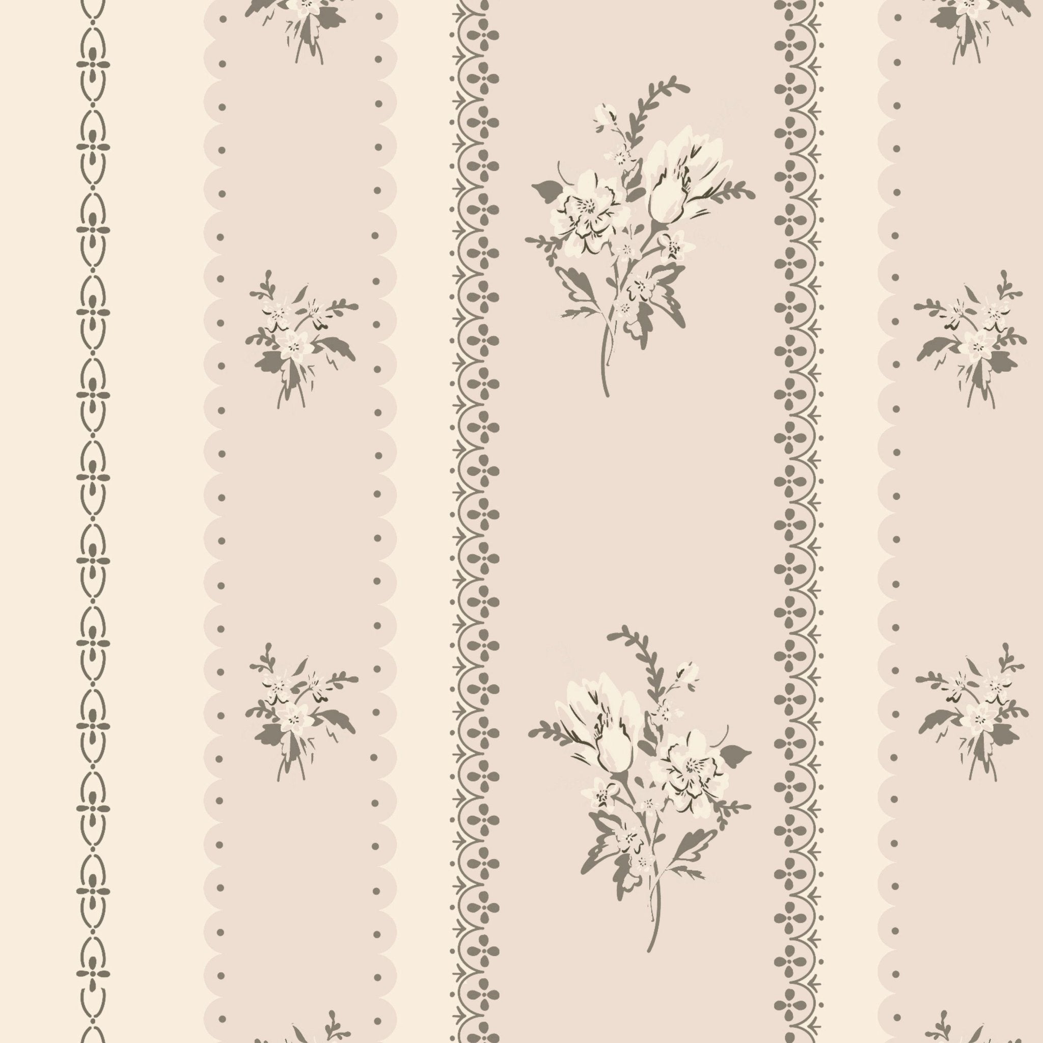 floral stripe wallpaper with delicate antique detailing