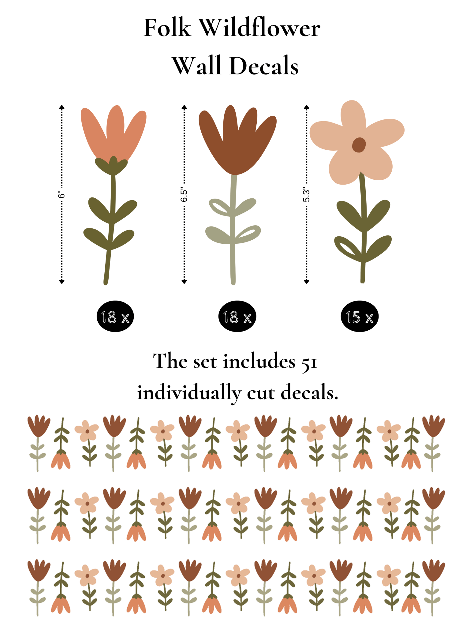 Folk Wildflower Floral Wall Decals