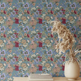 Grandma's Garden Wallpaper, Blue Wallpaper, Easy Hang Wallpaper, Removable Wallpaper, Best Peel and Stick Wallpaper, Best Wallpaper