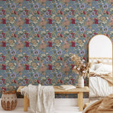 Grandma's Garden Wallpaper, Blue Wallpaper, Easy Hang Wallpaper, Removable Wallpaper, Best Peel and Stick Wallpaper, Exclusive Print