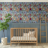 Grandma's Garden Wallpaper, Blue Wallpaper, Easy Hang Wallpaper, Removable Wallpaper, Best Peel and Stick Wallpaper