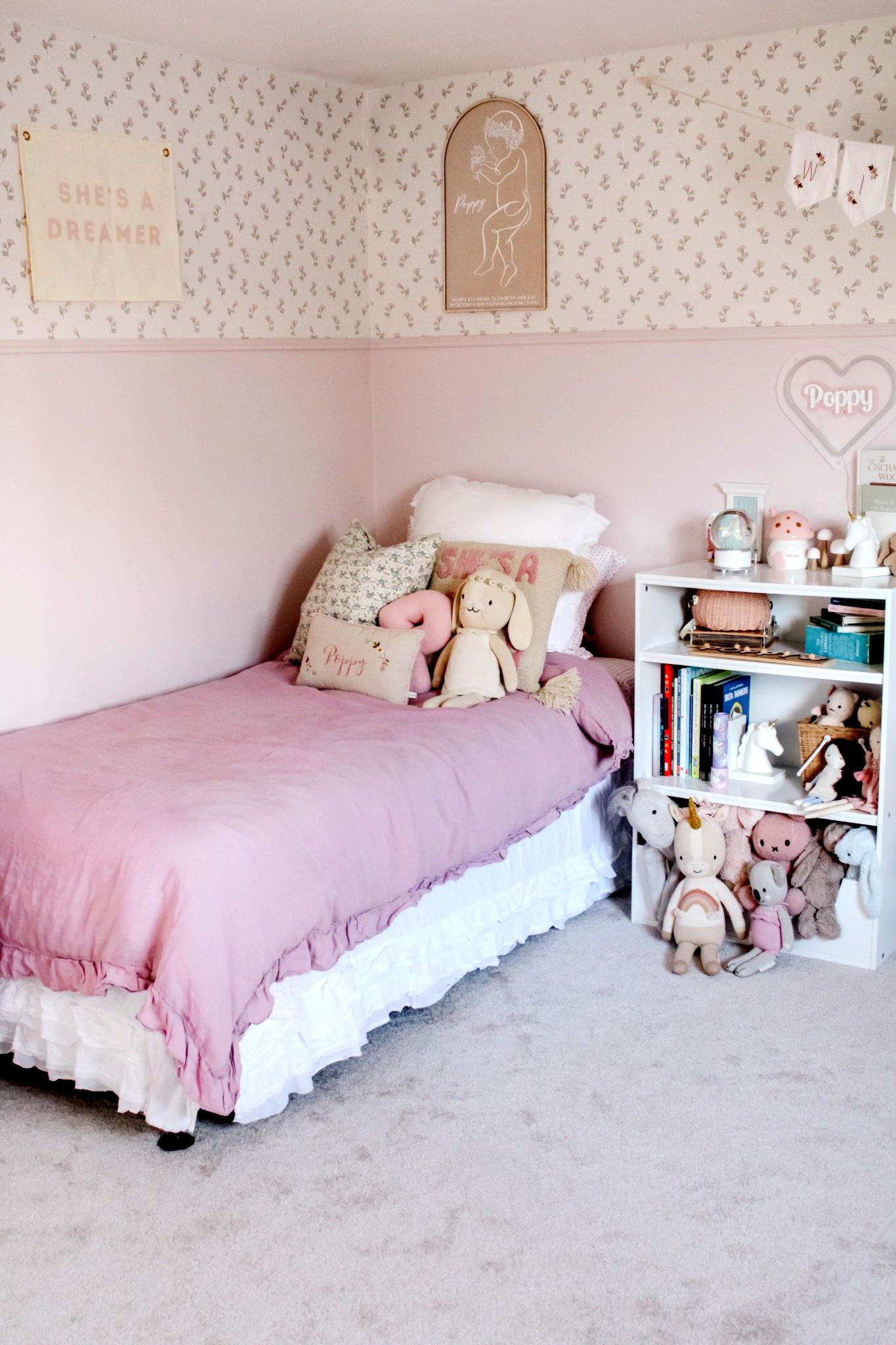 Green and Pink Flowers Peel and Stick Wallpaper