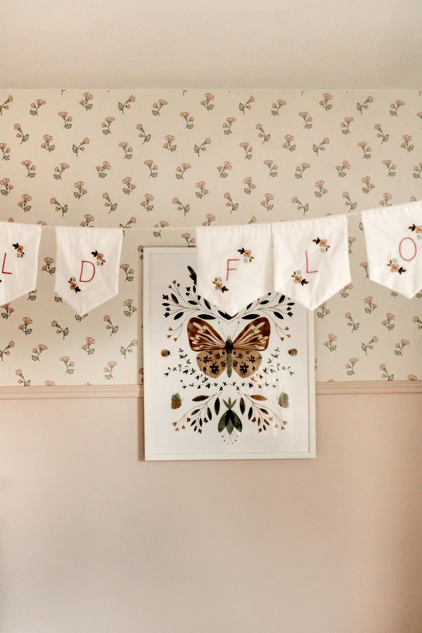 Green and Pink Flowers Peel and Stick Wallpaper