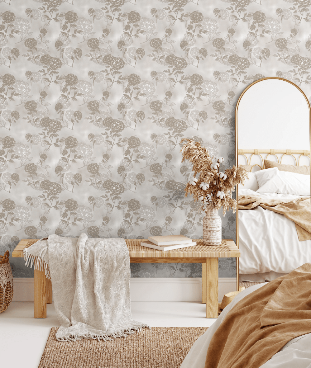 Linen Hydrangea Peel and Stick Wallpaper (Self-Adhesive)
