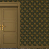 block print wallpaper with green door