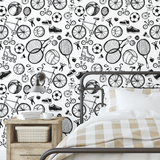 Retro sports wallpaper for a teenager's bedroom makeover.