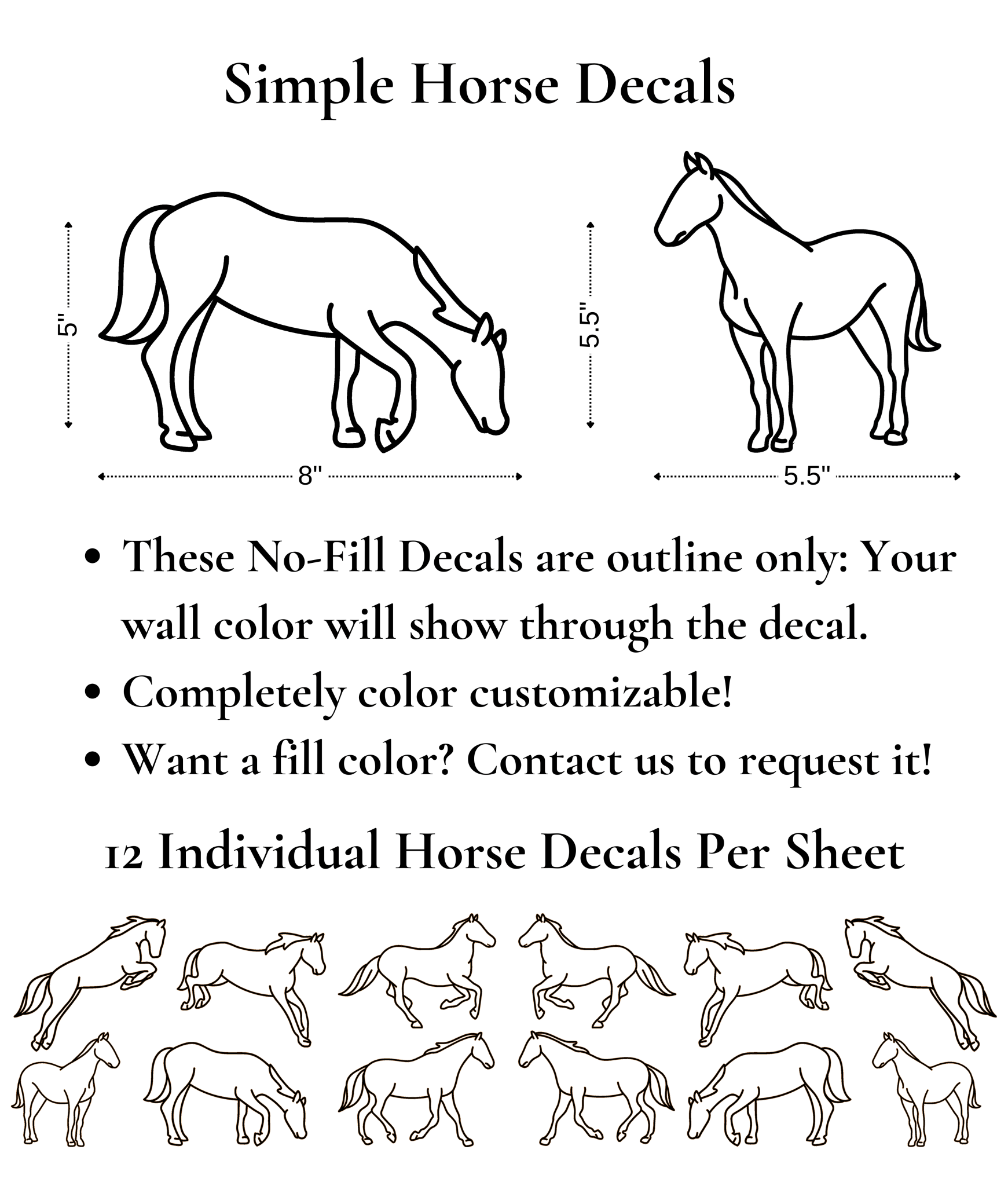 Simple Horse Decals (Peel and Stick Decals)