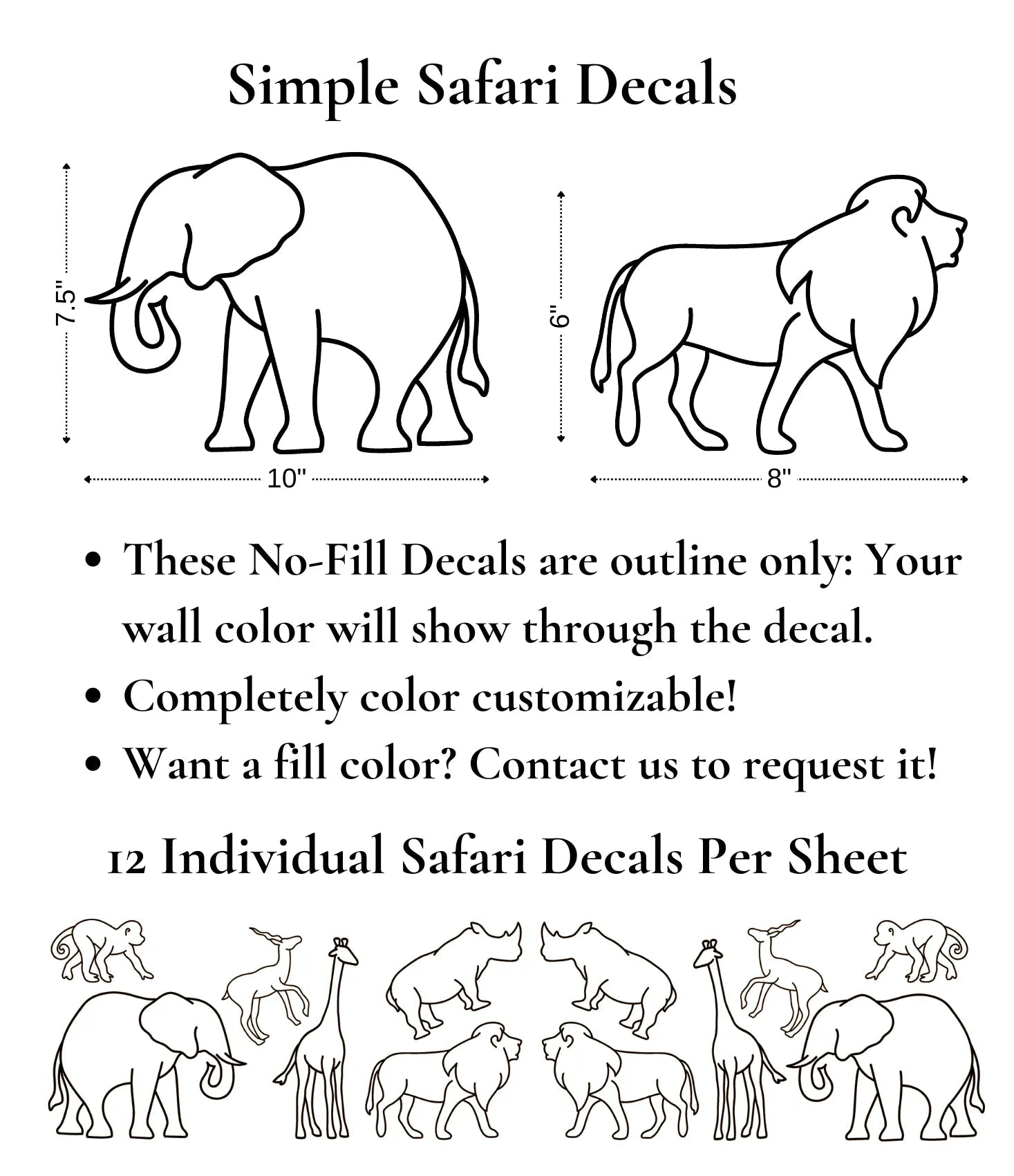 Simple Safari Animal Decals (Peel and Stick Decals)