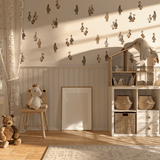 cozy children's room with playful Duck Duck Goose wall decals arranged above beadboard, adding whimsical charm to the space. The peel-and-stick decals feature ducks in various poses, creating a fun, storybook feel
