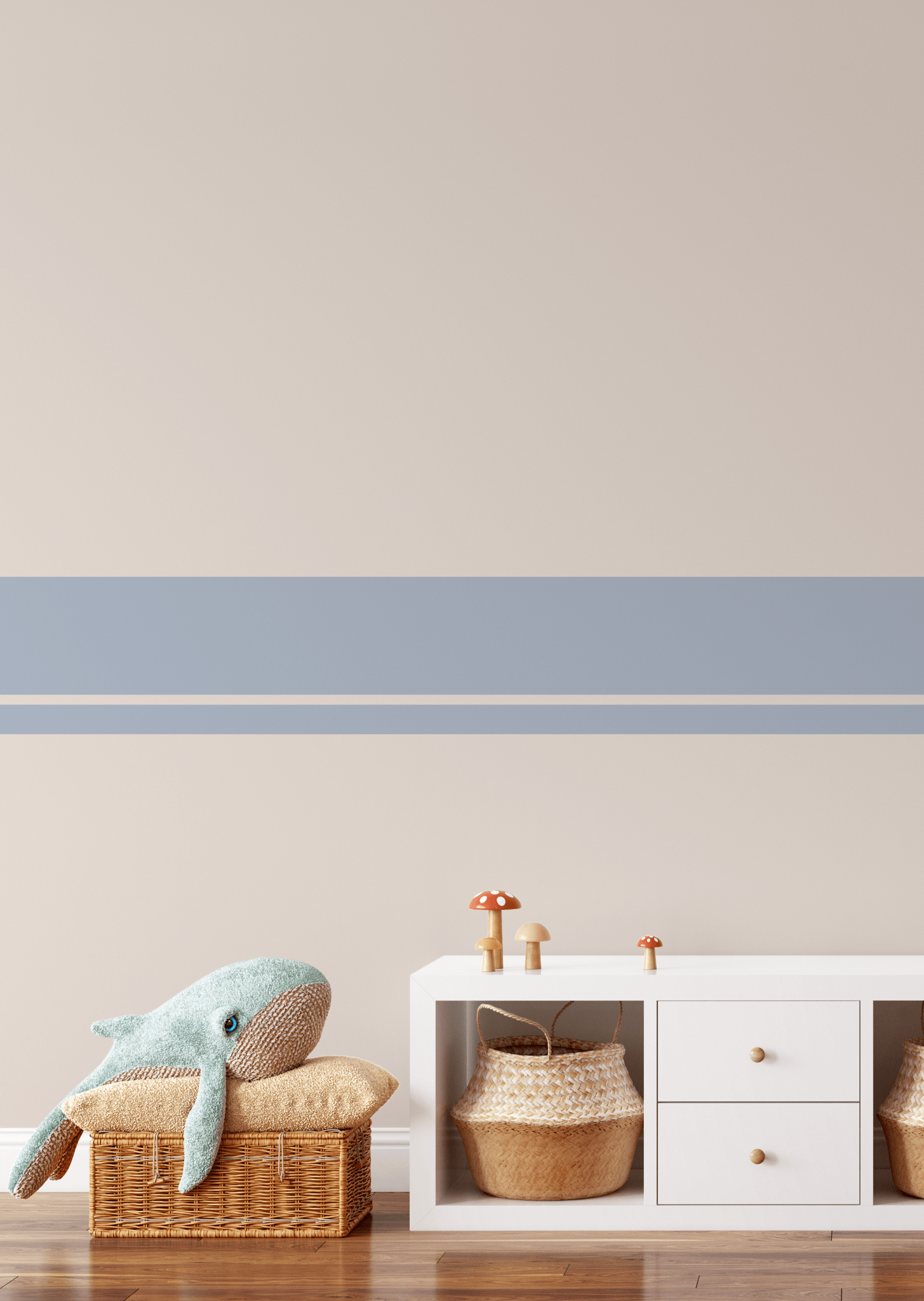 Kid's play area with light blue thick and thin stripe wall decals, adding a playful touch to the wall decor.