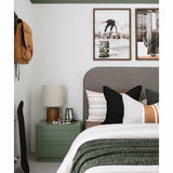 modern bedroom decor with green thick and thin stripe wall decals for a chic, minimalistic touch.