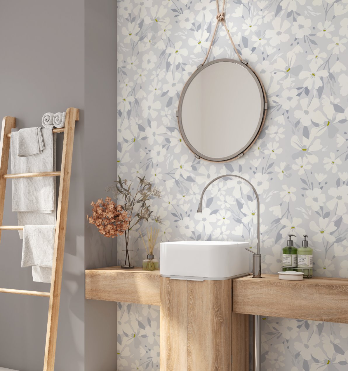 Removable Wallpaper, Floral WAllpaper, Peel and stick Wallpaper, Juniper Blues Wallpaper, Designer Wallpaper