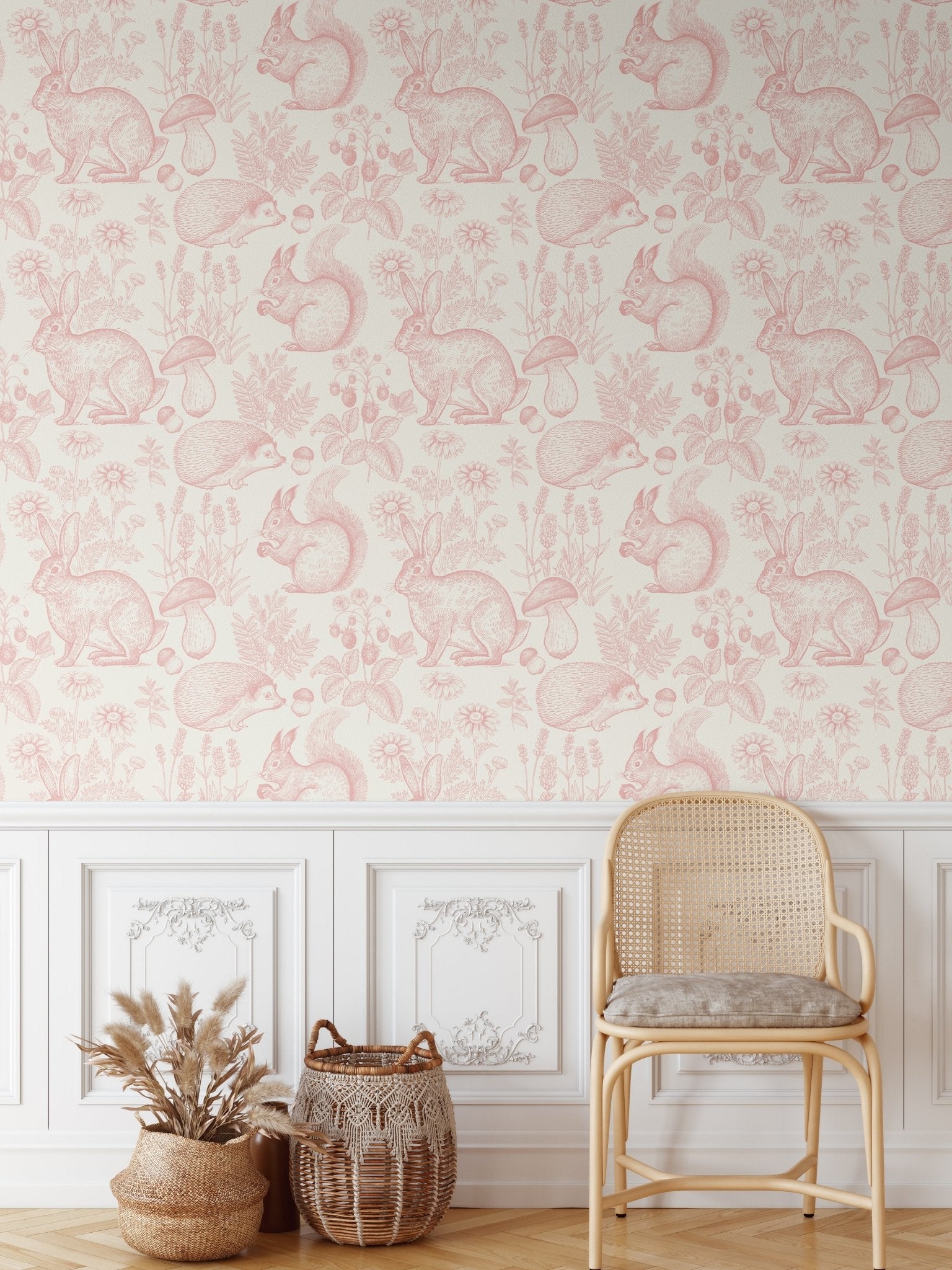 Animal woodland wallpaper, removable, peel and stick, textured wallpaper