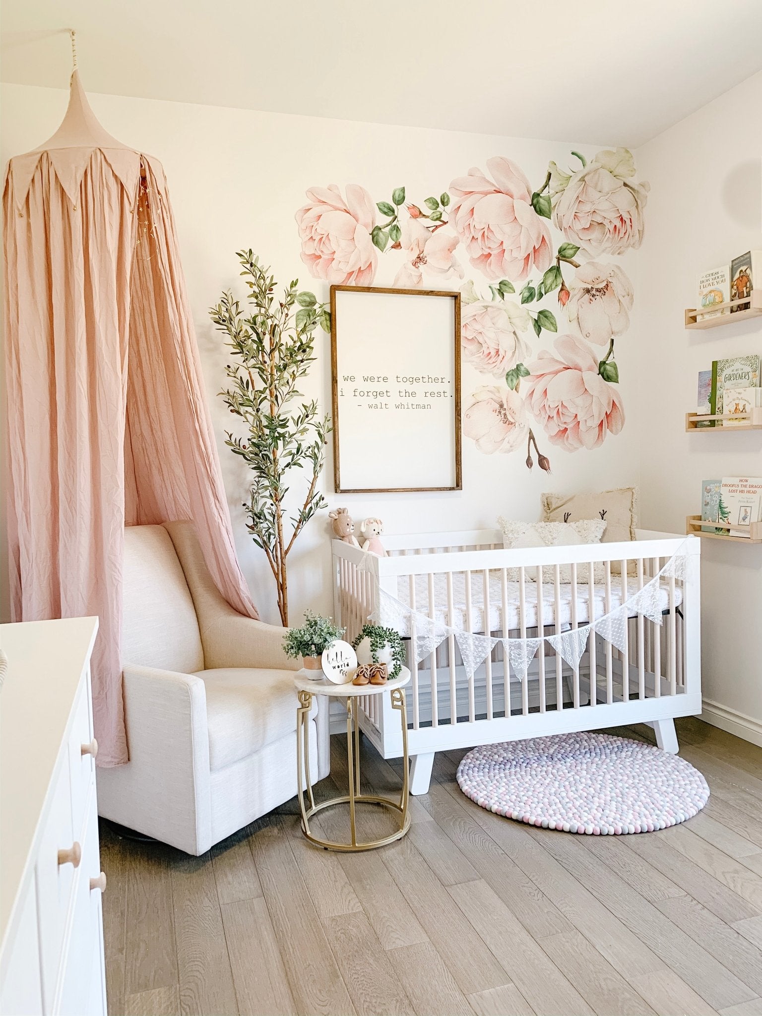 Blush Nursery with wall decal flowers for baby girl, Floral wall decals, floral wall decal, floral decals, floral decals