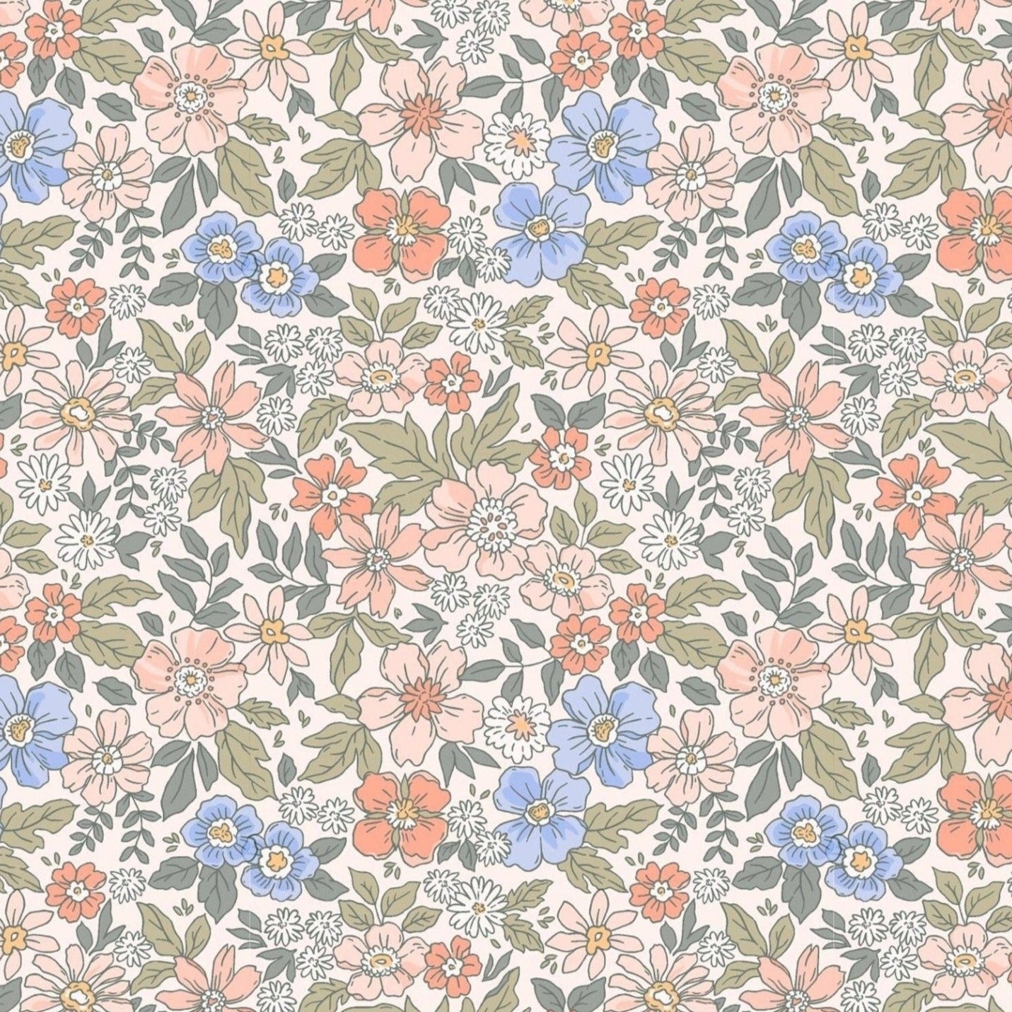 Sample dainty floral wallpaper blue red cream green