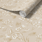 A roll of high-quality wallpaper is partially unrolled on a flat surface, illustrating the product's texture and the seamless continuity of its pattern. This wallpaper is ideal for adding a sophisticated touch to any interior design project, offering both style and elegance. The neutral color scheme ensures versatility in complementing a wide range of decor styles, perfect for home or office renovation