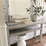 Simple aesthetic entryway décor featuring grey and white floral wallpaper peel and stick