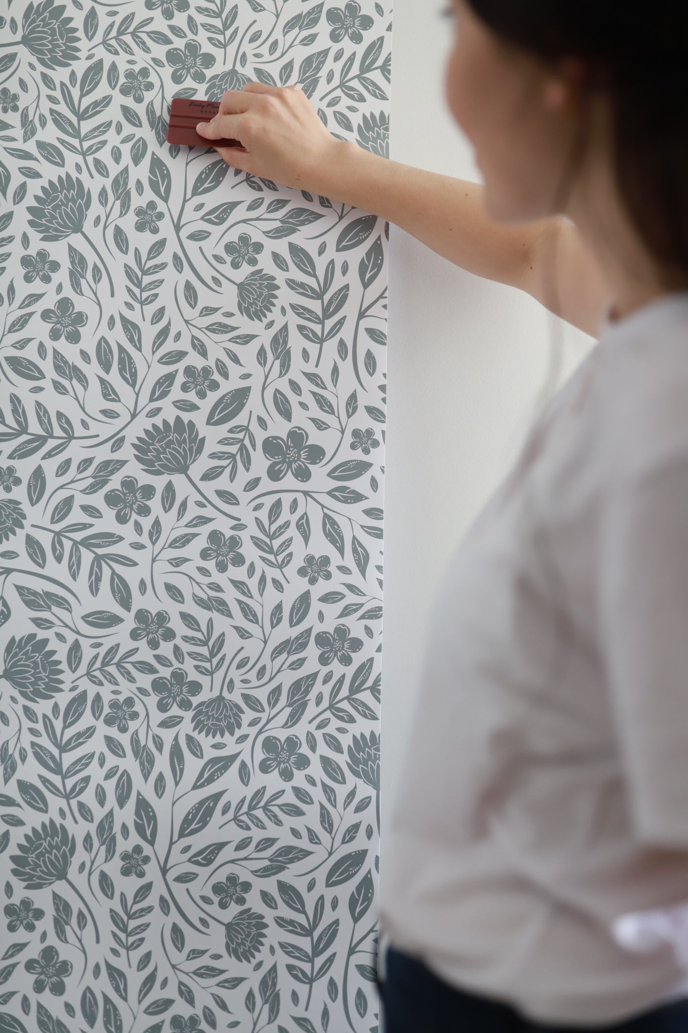 blue flower wallpaper peel and stick, removable peel and stick wallpaper with lady