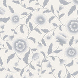 Elegant grey and white floral wallpaper design with large blooming flowers and swirling vines for a classic interior.
