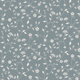 Chic blue and white botanical wallpaper pattern featuring delicate vines and small flowers for a fresh room makeover.