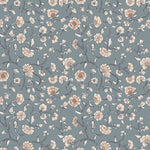 Traditional blue vintage floral wallpaper with creamy roses and meandering vines, offering a romantic touch to any room