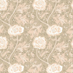 Wallpaper featuring large blush and cream flowers with lush foliage on a taupe background, giving a classic yet romantic feel to the wallpaper design